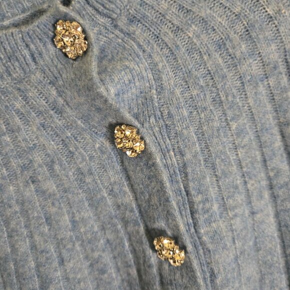 J.Crew Blue Ribbed Rhinestone Button Balloon Sleeve Sweater Size S - Picture 6 of 10